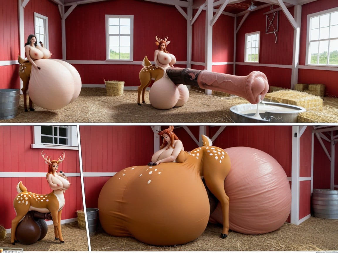 Extremely Futanari Deer With Hyper Massive Bloated Flared Pony Cock, Massive Balls, 1 Pessoa Pornografia de IA