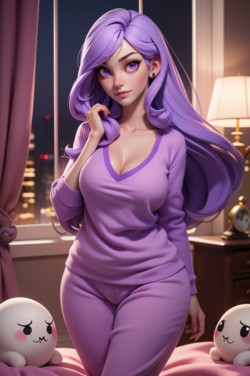 Ultra Detail, Long Purple Hair, Expressive Eyes Hentai AI Porn