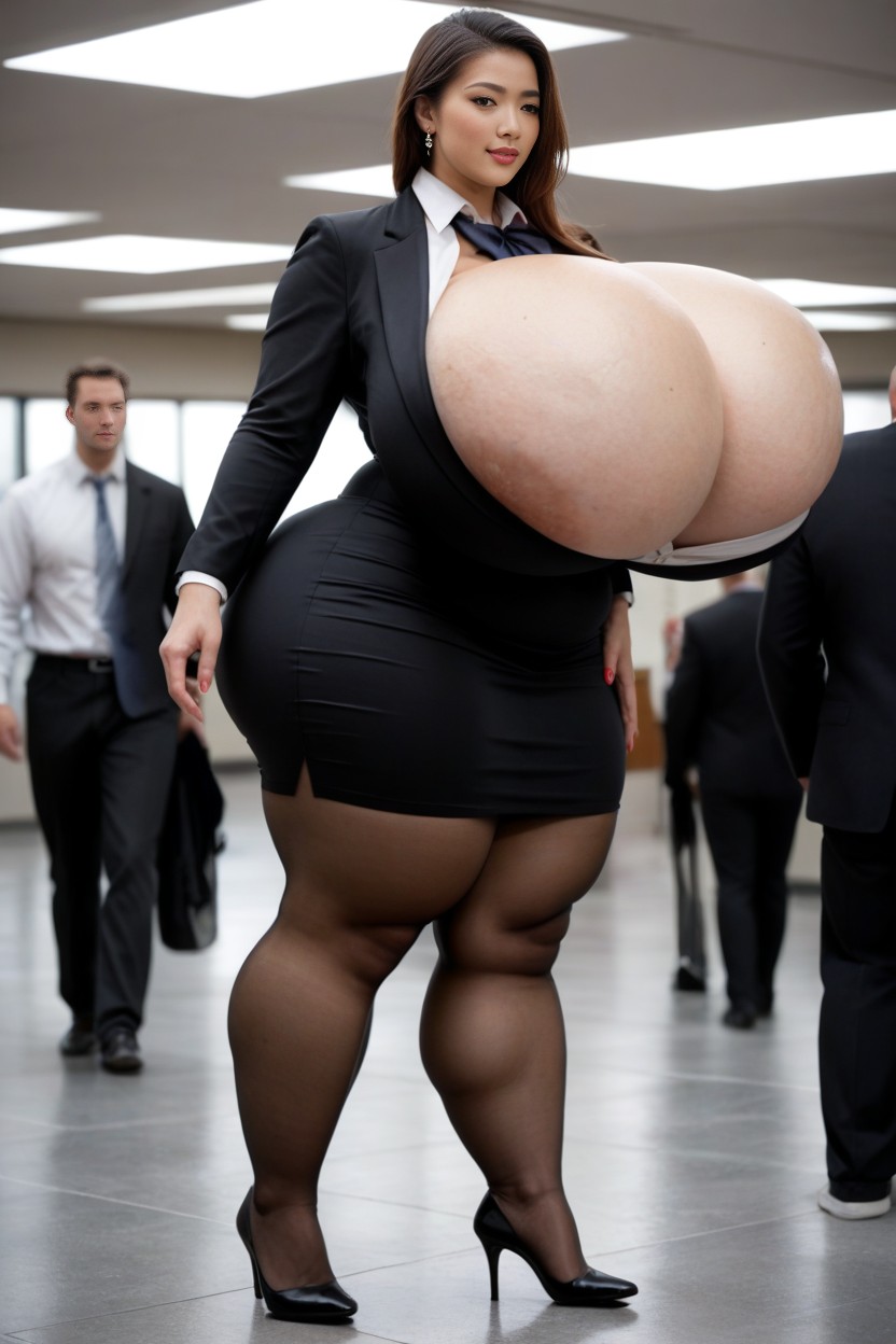Looking At Viewer, Huge Bulge On Skirt, Office Shirt AI Porn