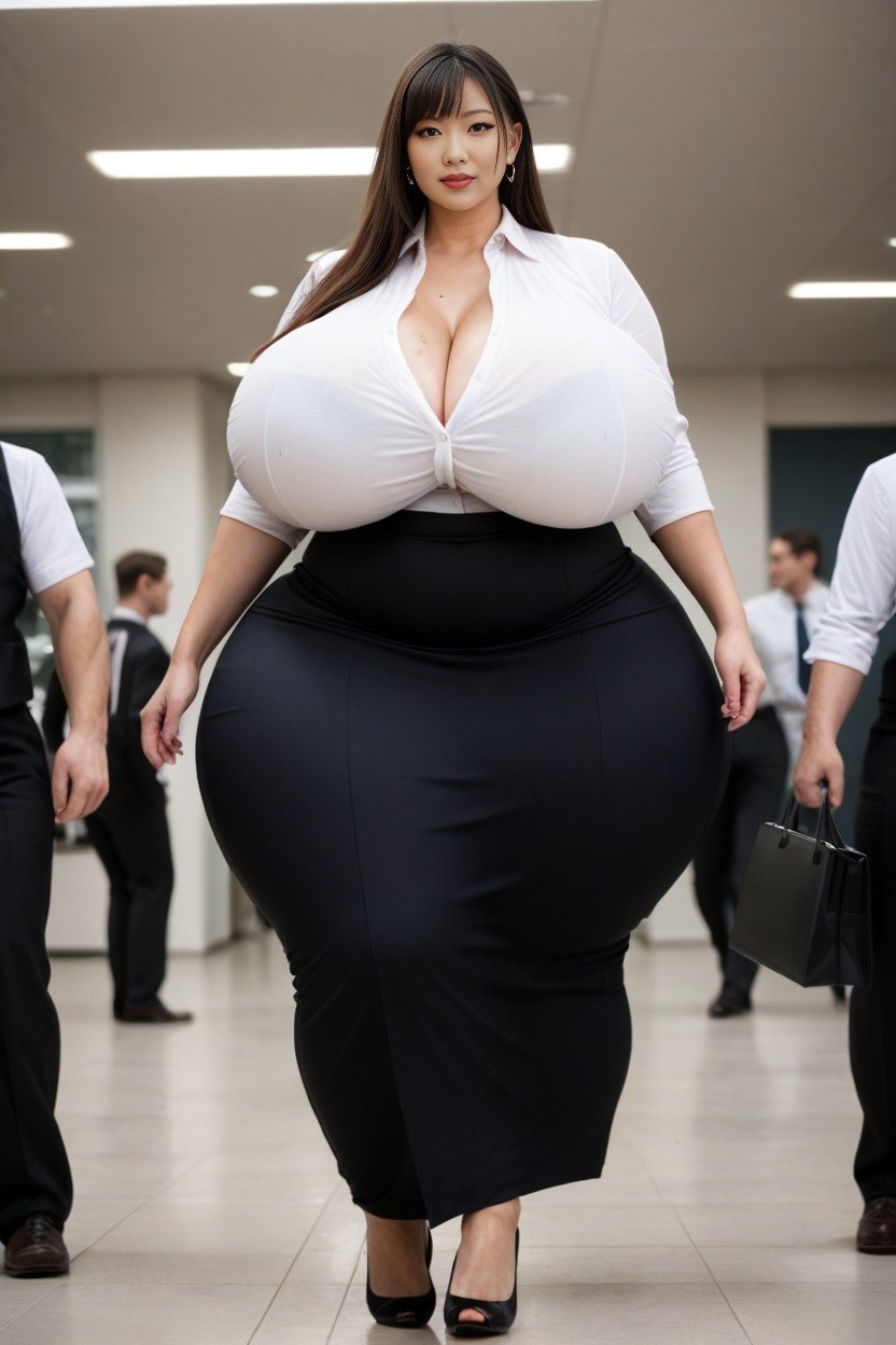 Disproportionately Massive Fake Breasts, Disproportionately Huge Breasts, Black Suit Транссексуалы AI порно