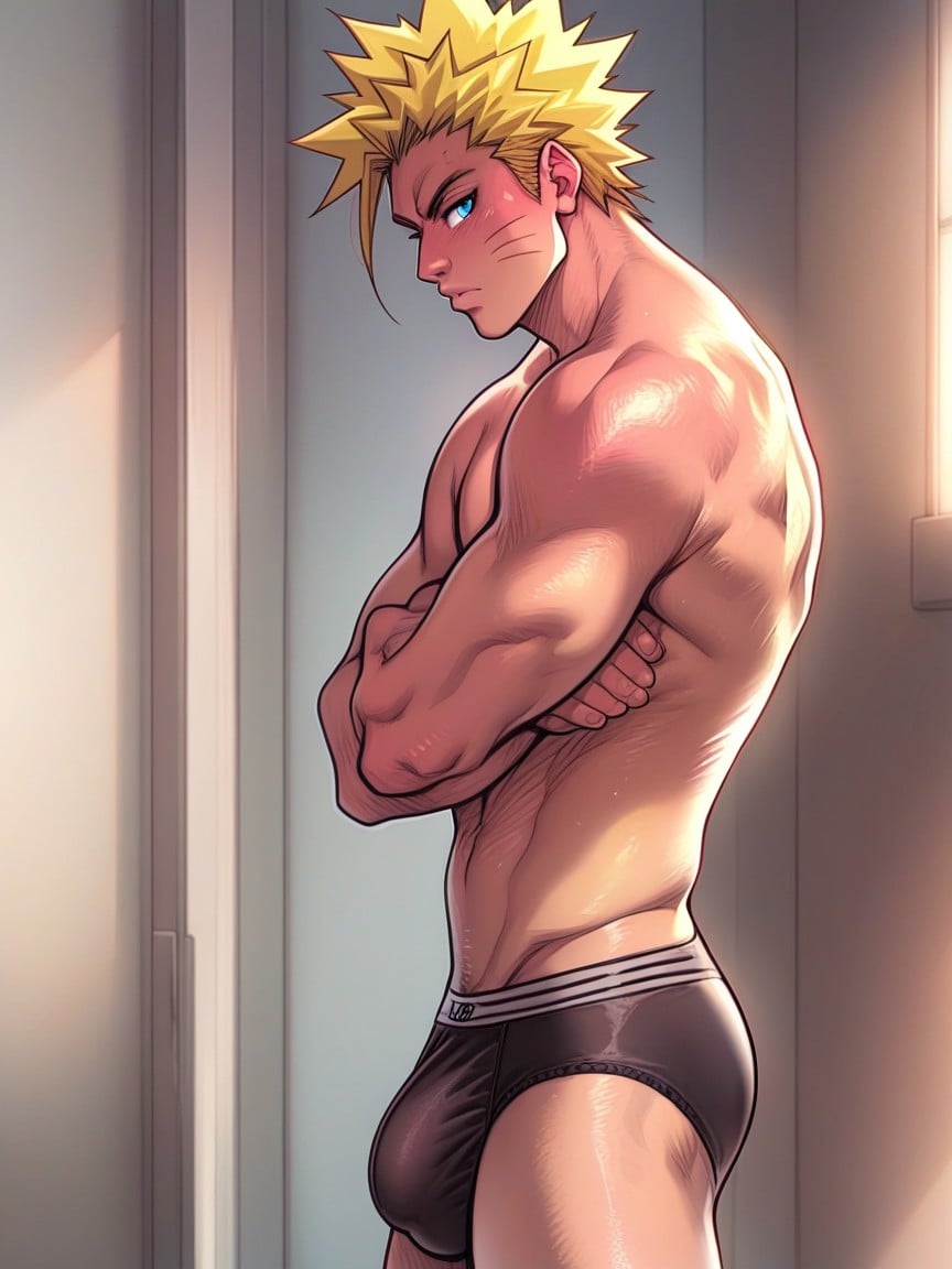 Naruto Uzumaki, Large Bulge In Black Briefs, Male Pornografia peluda com IA