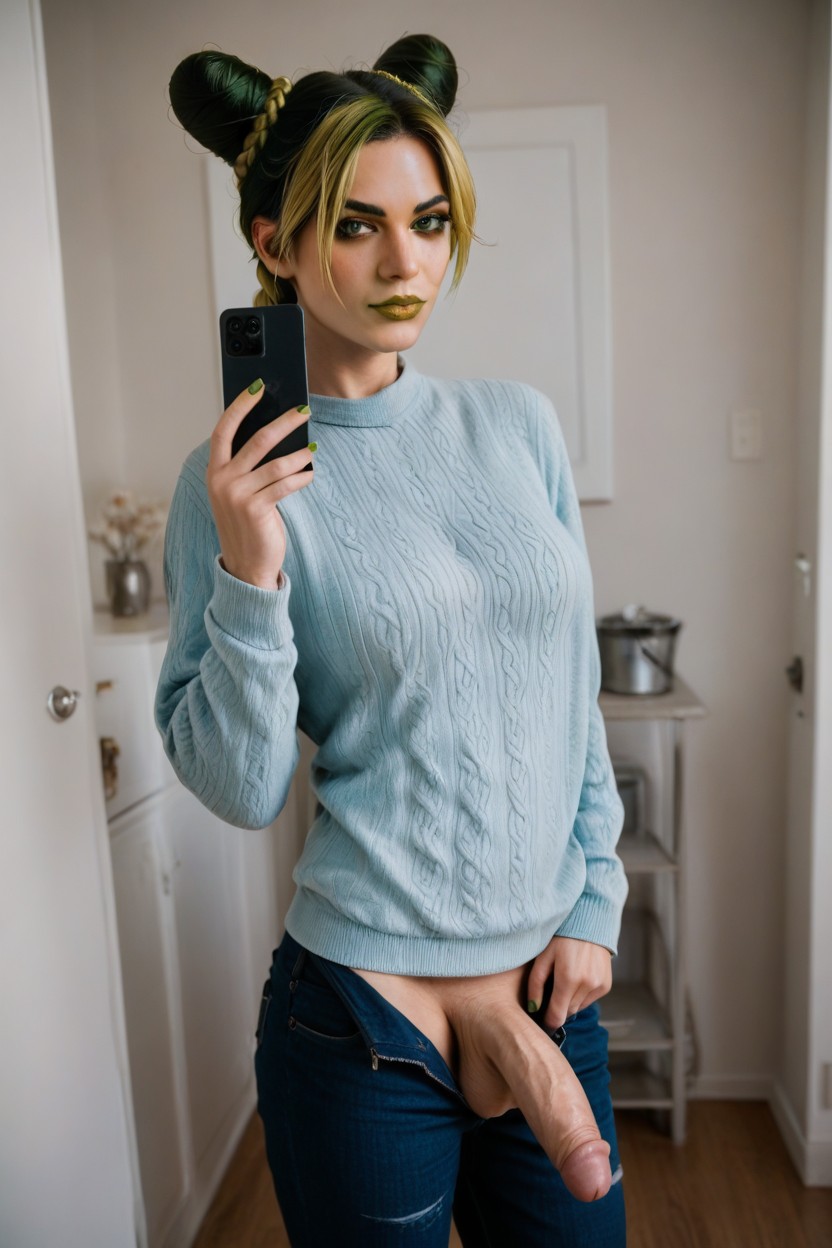 Solo, Selfie In Moscow City In A Sweater And Warm Pants, Jolyne Kujo Shemale AI Porn