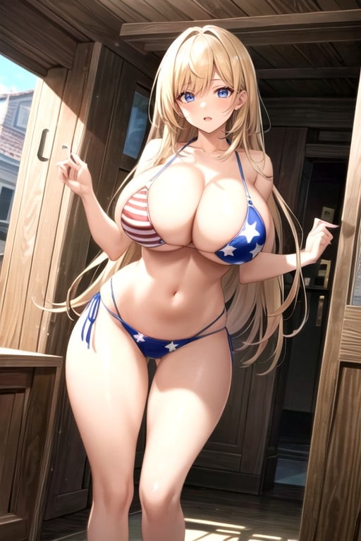 Blonde Fit Huge Boobs Usa Bikini String Bikini Usa FlagPorno AI Hentai