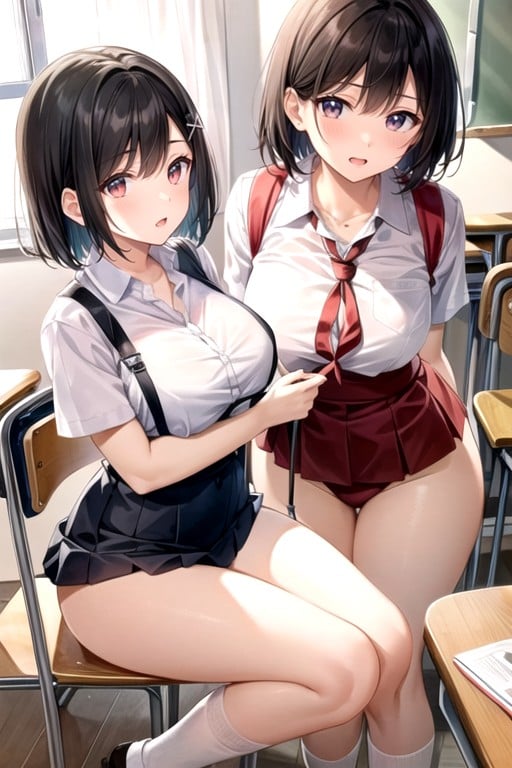 スカート, School Swimsuit Underneath White Shirt, White SocksAIポルノ