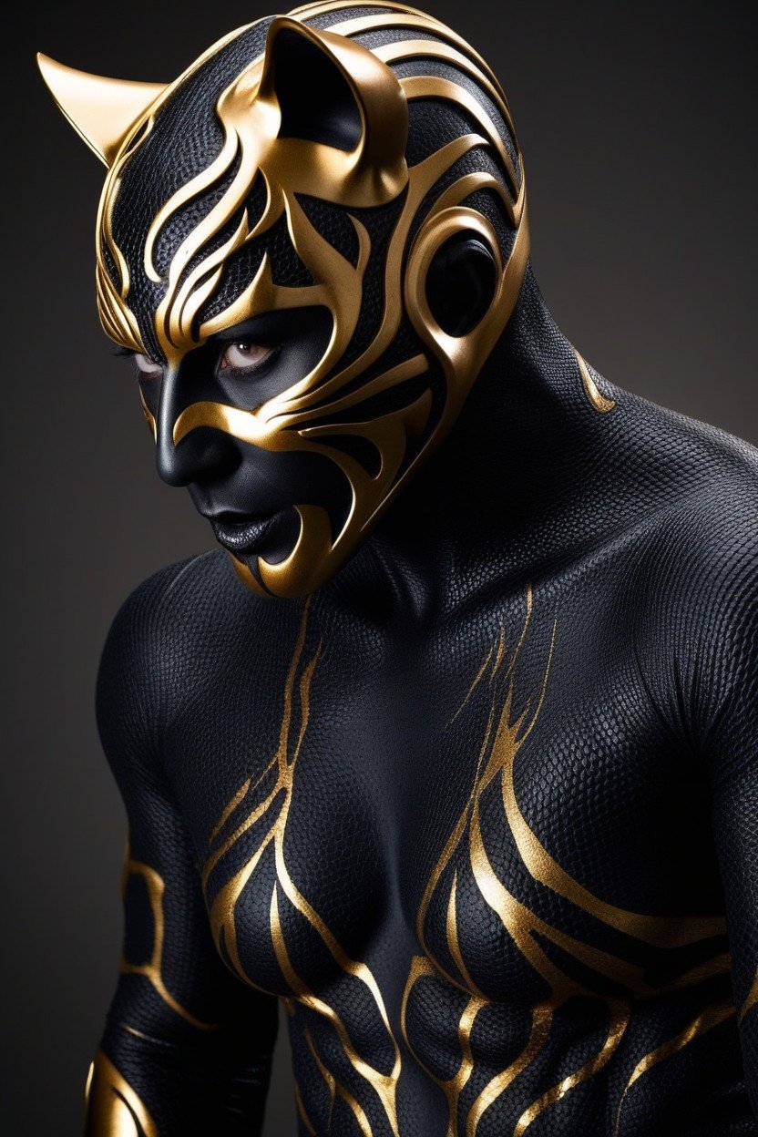 Metallic Skin Glows With A Golden Sheen, From The Depths Of Darkness Emerges A Cimmerian Gilded Sonic Symbiote, Full Body AI Porn