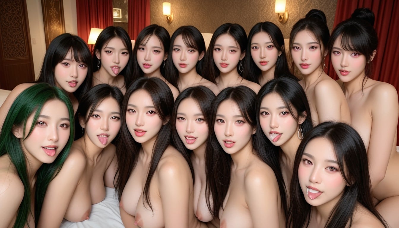 Nine Girls, Tongue Out, Fifty Girls Porno asiático IA