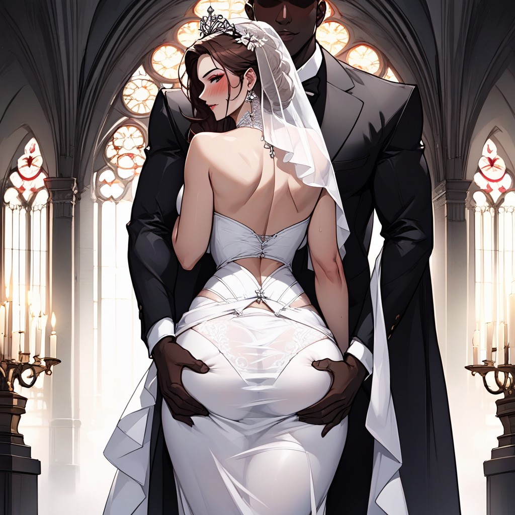 Dark Eyeshadow, Blushing, Incredibly Beautiful Seductive Blonde Bride AI Porn