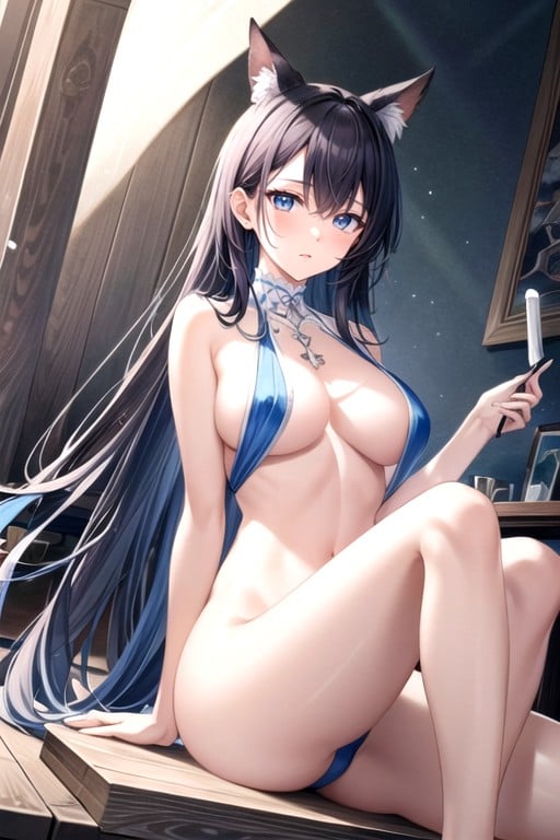 A Cartoon Picture Of A Naked Woman With Blue Eyes, Anime, Rayonism AI Porn