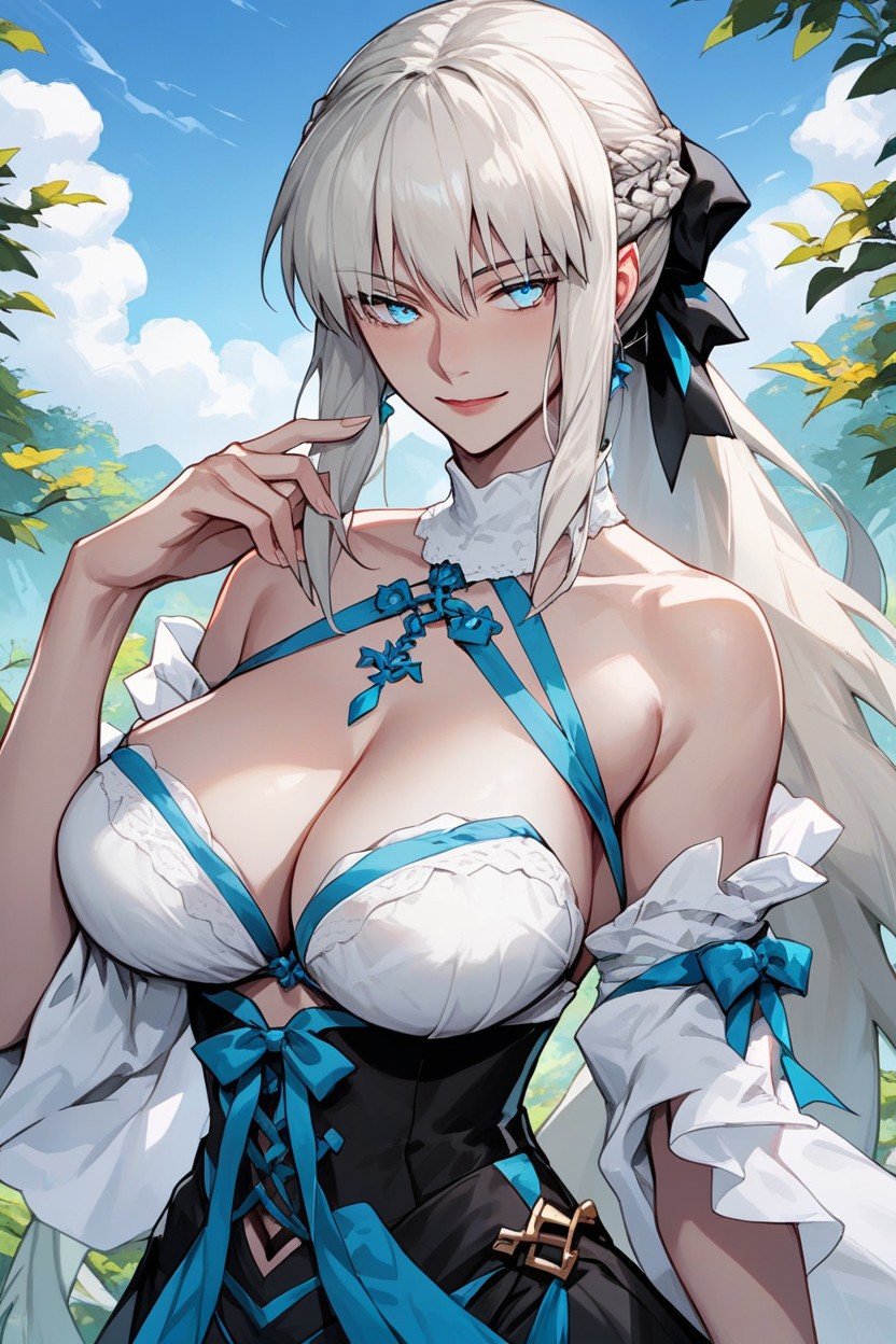 Seductive Smile, Natural Big Breasts, Silver_long_hairAI黃漫