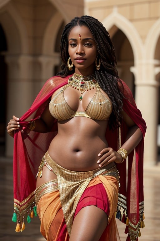 Dançarina Do Ventre, Pele Africana Clara, Bunda Arredondada Pornografia de IA