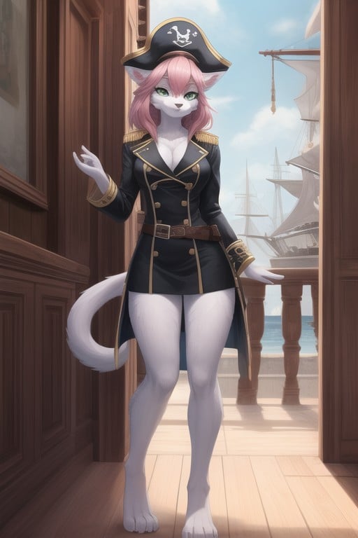 Chat, Capitaine Pirate, Cheveux RosesPorno IA Furry