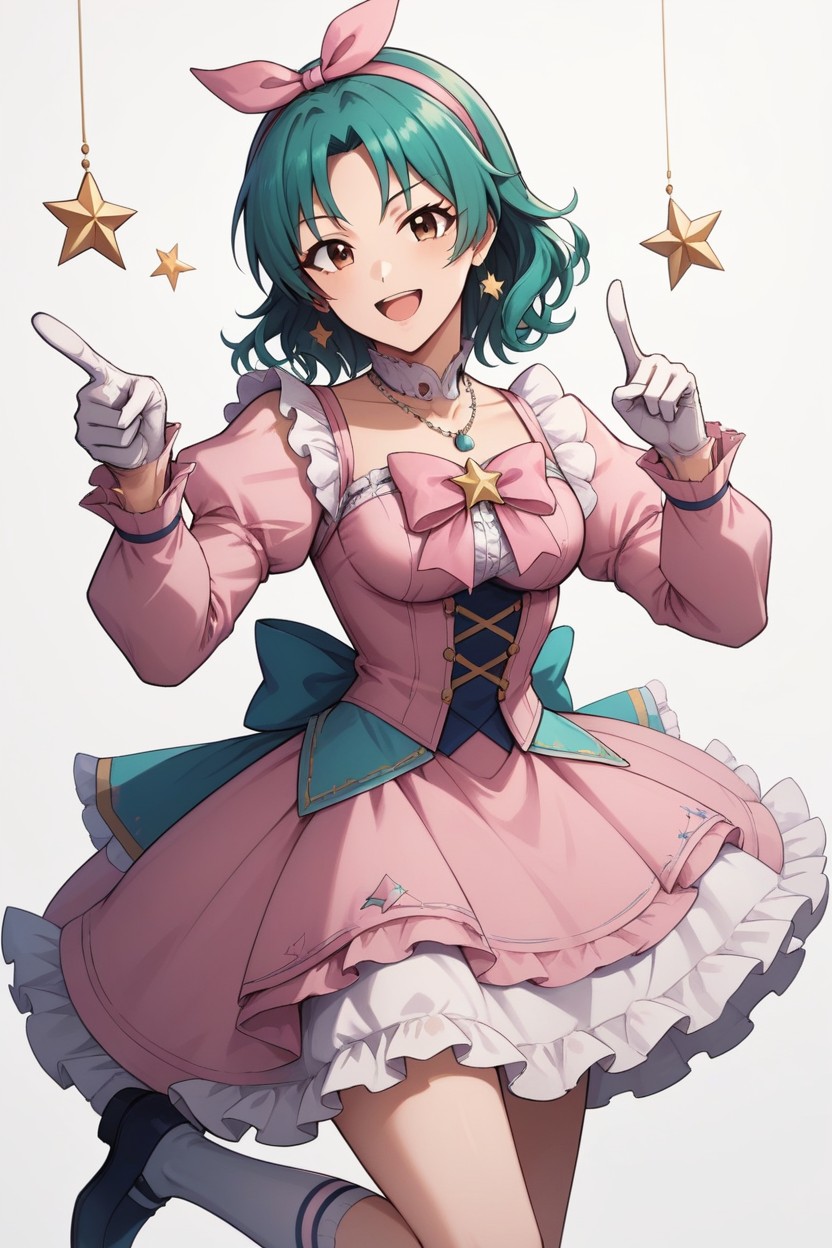 Open Mouth, Pink Hairband, Dress AI Porn