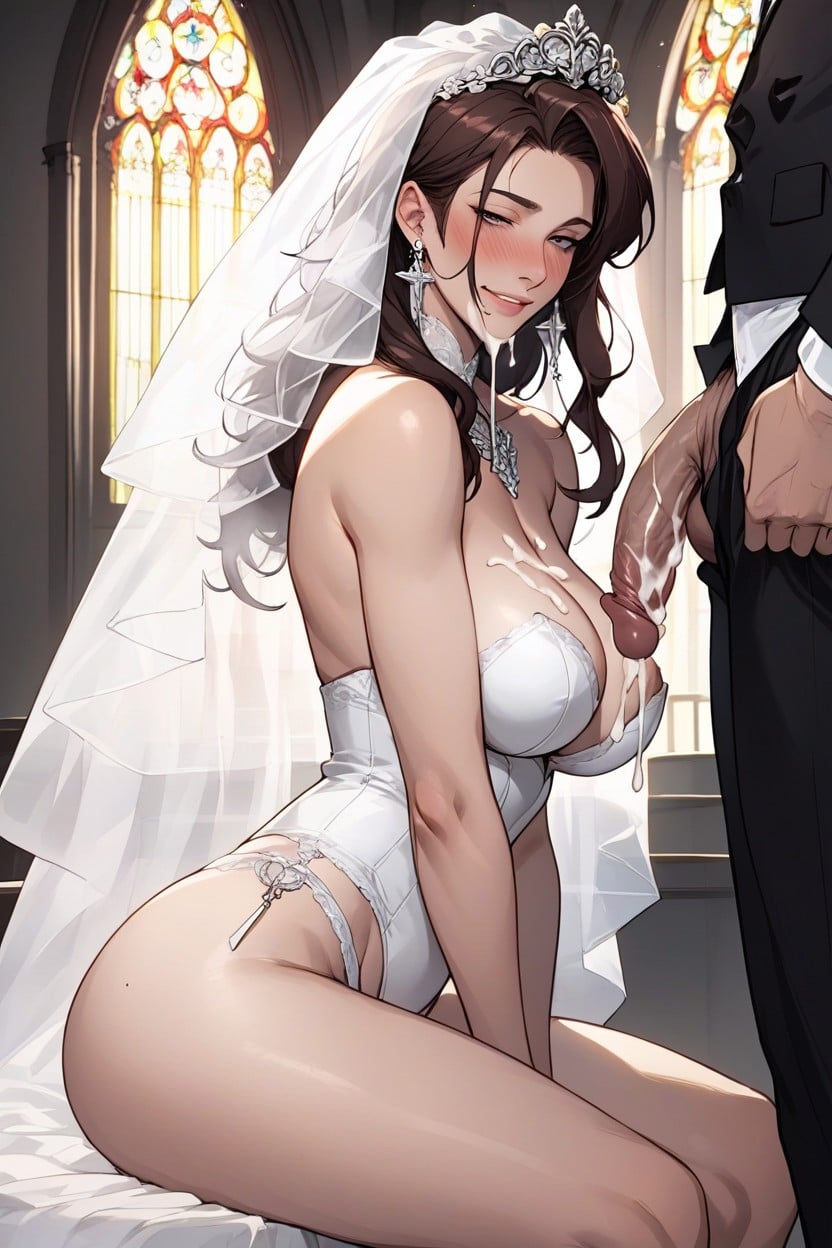 Wedding Dress, Bust Shot, Small Breast AI Porn