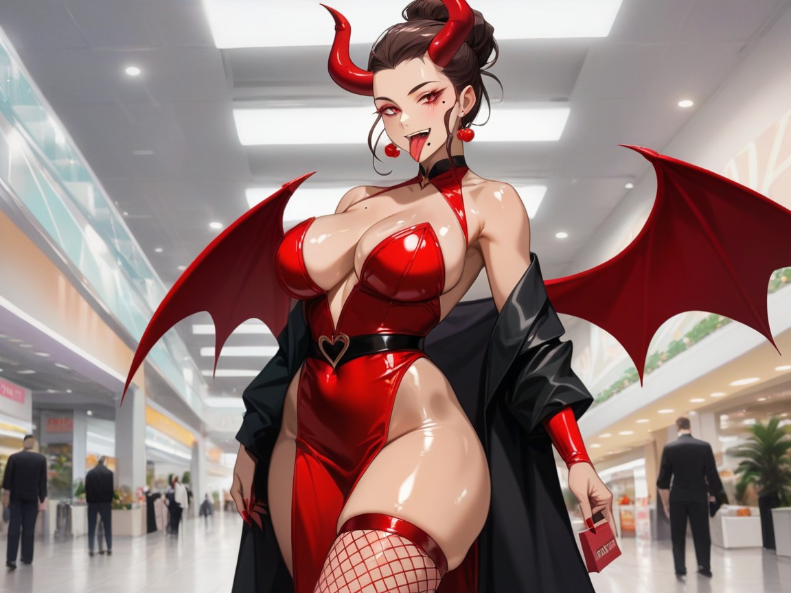 Touching Face, Shopping Mall Background, Latina Hentai AI Porn