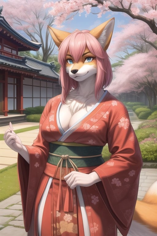 Samouraï, Renard, Jardin De SakuraPorno IA Furry