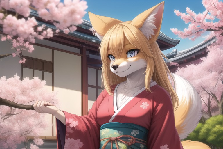 Jardín Sakura, Kimono, ZorroPorno AI Furry