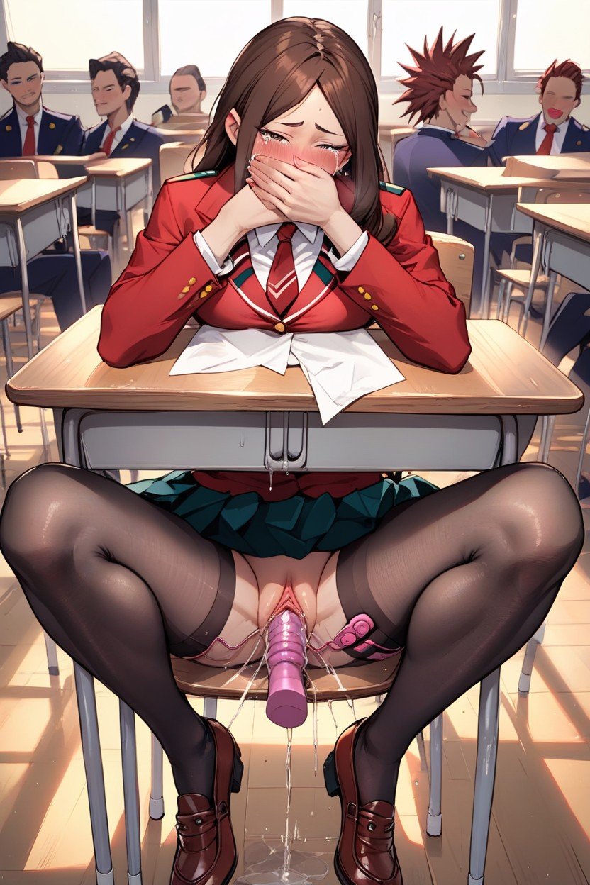 People Around Look At Her, School Uniform, Black Stockings Hentai AI Porn