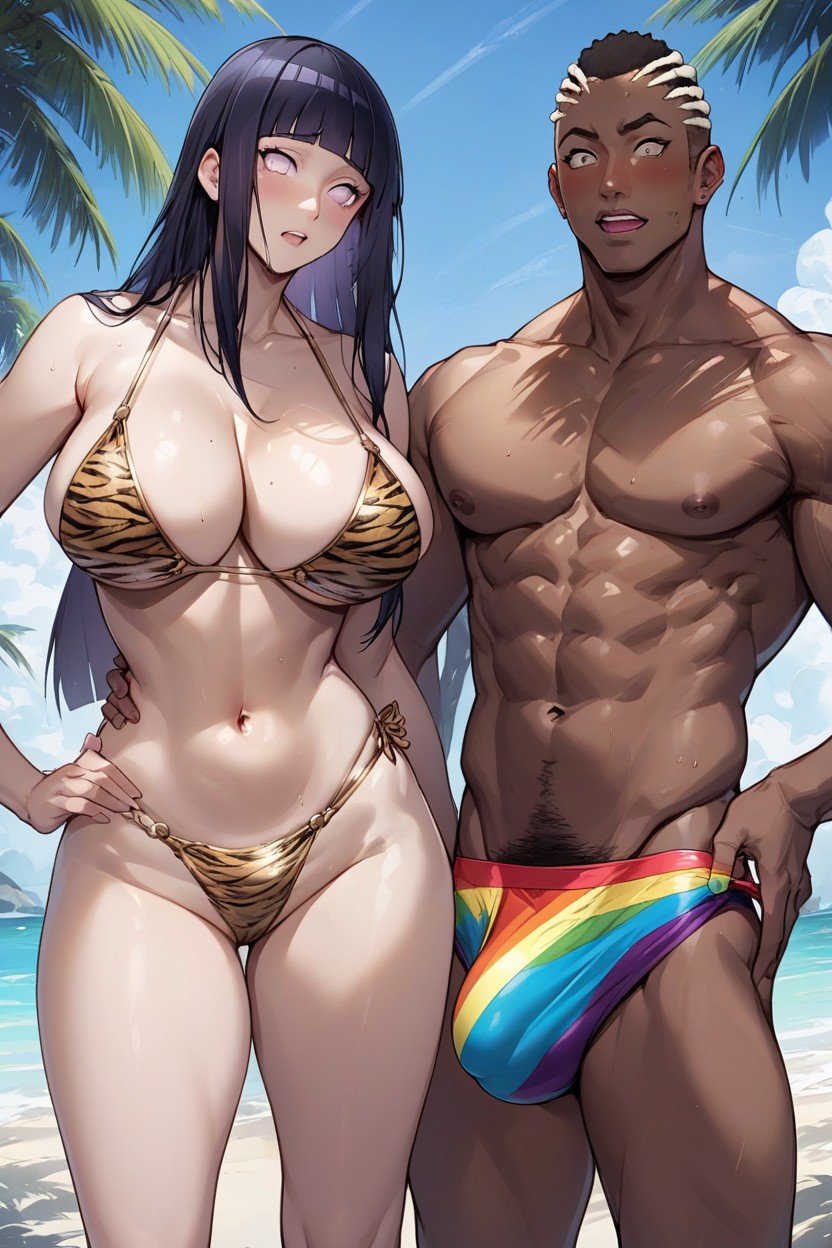 Cosplay, African Man Wear Rainbow Colour Pattern Speedo, African Man StandingPorno IA Hentai