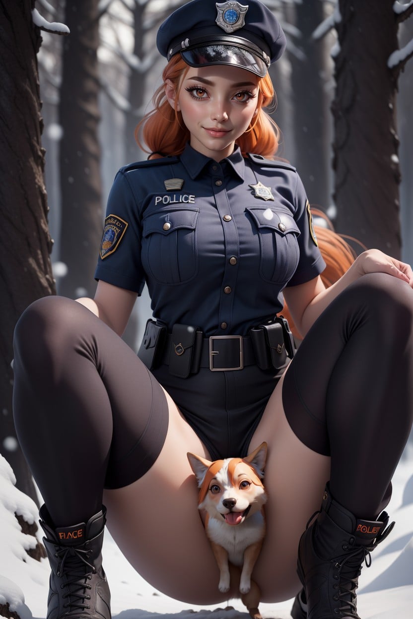 Police Tactical Officer, Light Tanned Skin, Medium Breasts Hentai AI Porn