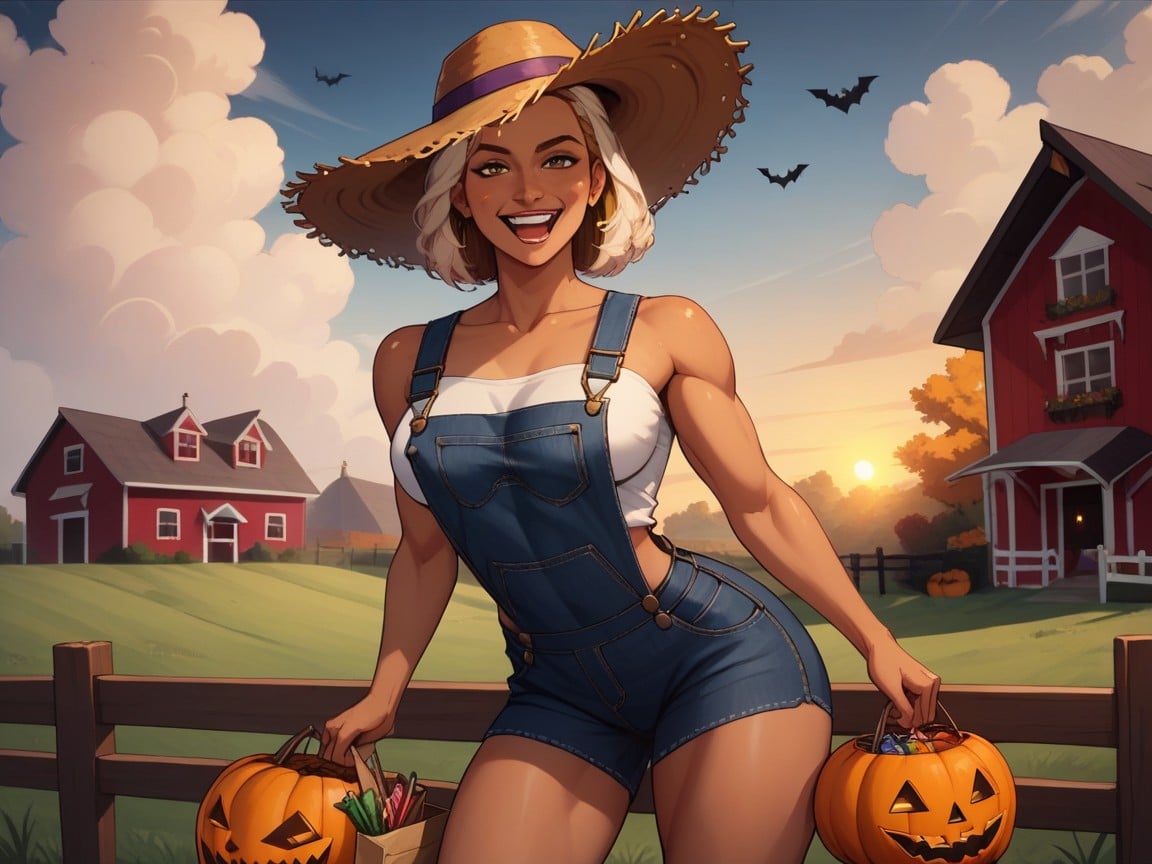 Trick Or Treating, Farm Neighborhood Background, Latina AI Porn
