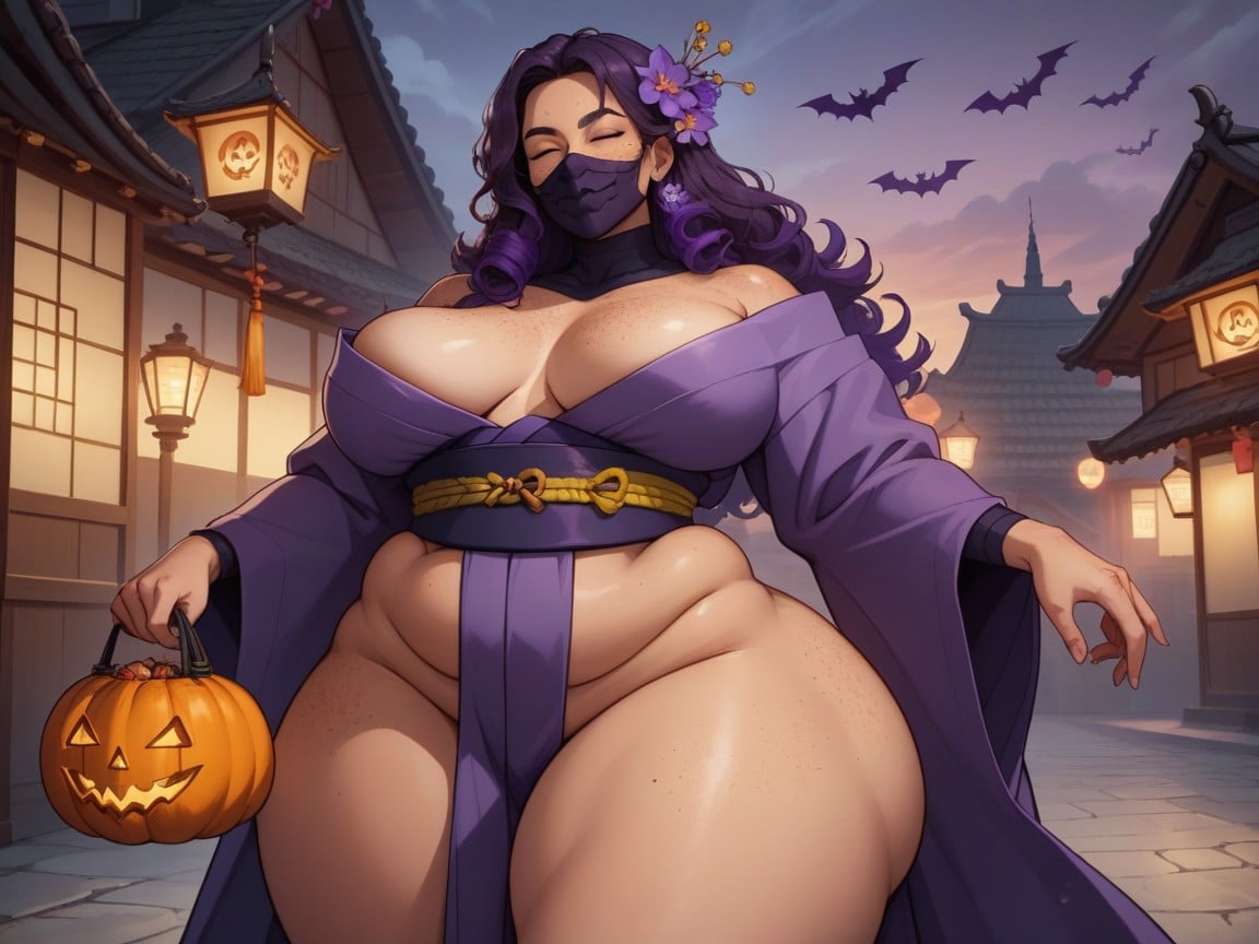 Samurai Helmet, Round Wide Shoulder Line, Neighborhood Background AI Porn