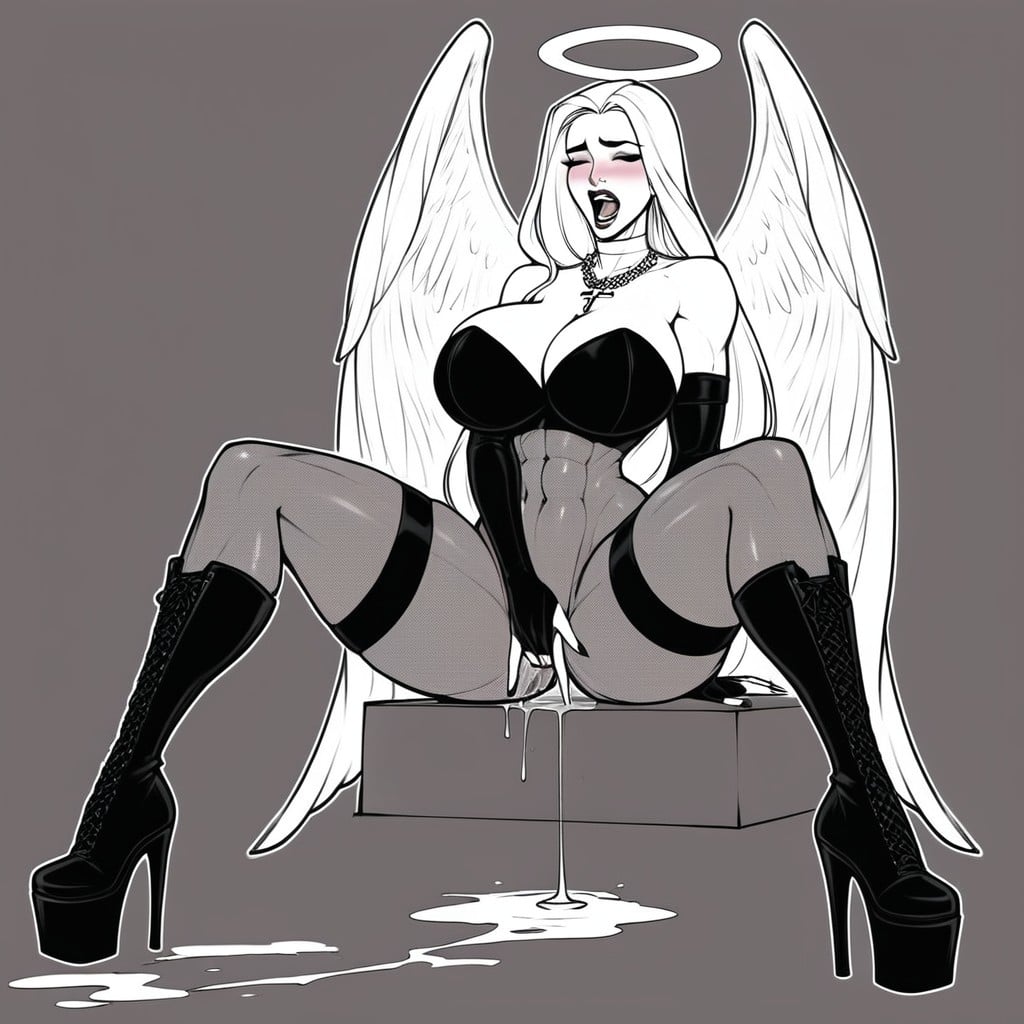 Masturbation, Moaning Speech Bubbles, Only Outlines AI Porn