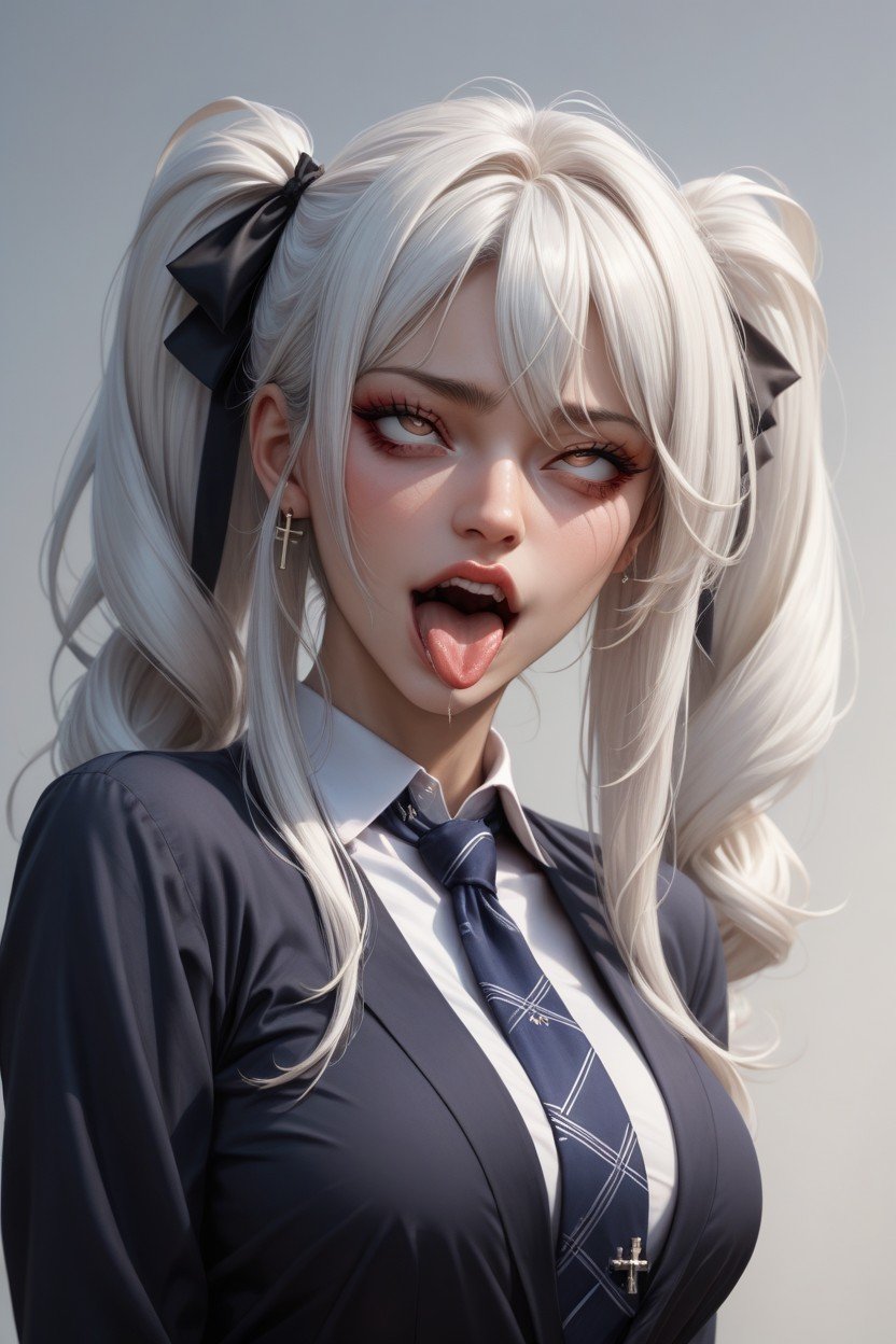 Cabelo Branco, Uniforme Escolar, Ahegao Pornografia de IA