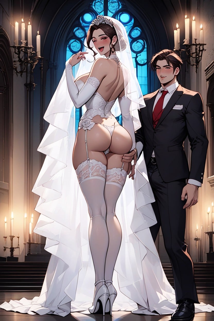 Bride Thighs Clenched Together, Subtle Backlit, Innocent AI Porn