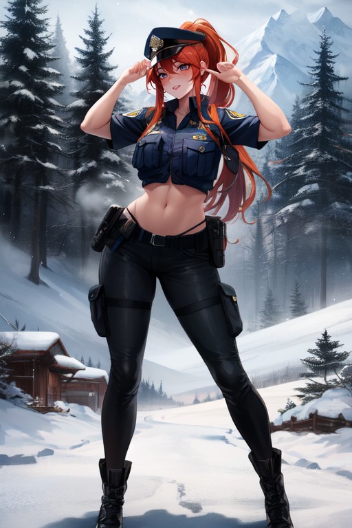 Snowing, Woman, Police Tactical Vest Hentai AI Porn