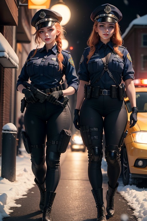 Police Tactical Belt, Full Body Pose, Beautiful Hentai AI Porn
