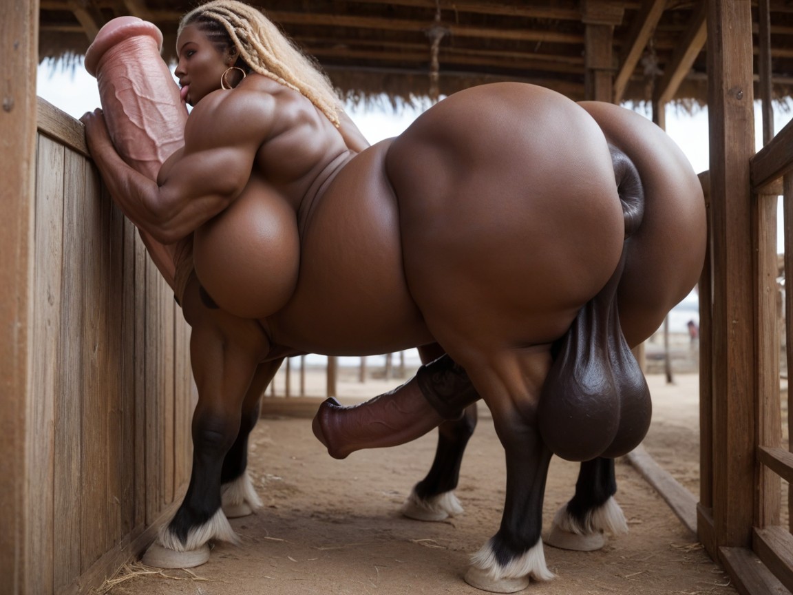 Large Equinecock, Licking, Kissing Shemale AI Porn