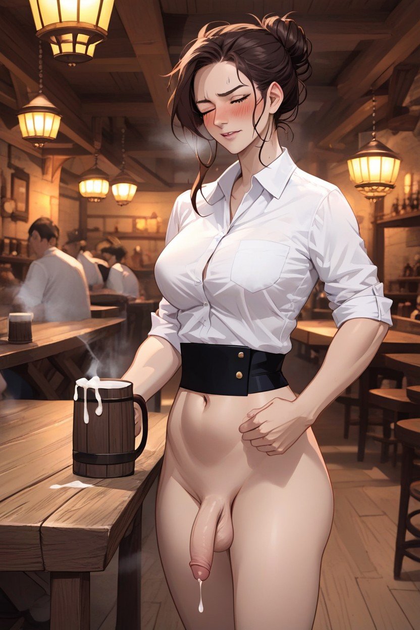 Steam Aura, Slightly Messy Hair, Mug Is Overflowing With CumPorno IA Hentai