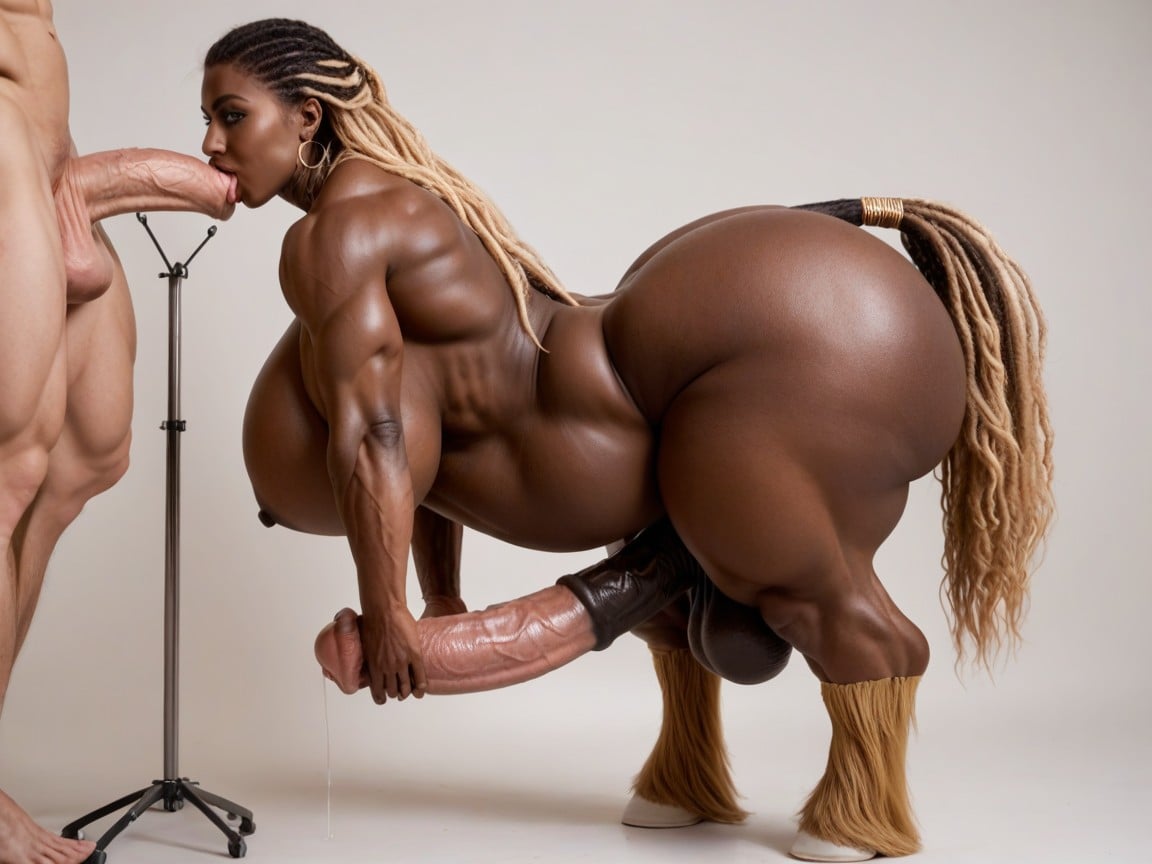 Large Testicles, Side View, Body White Furcentaur Body Shemale AI Porn