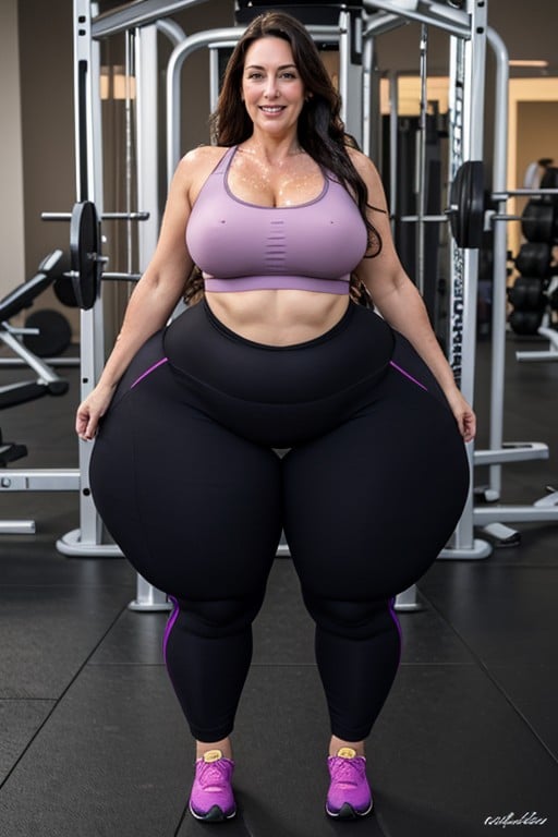 Exercising, Wide Giant Hips, Sweating Profusely AI Porn