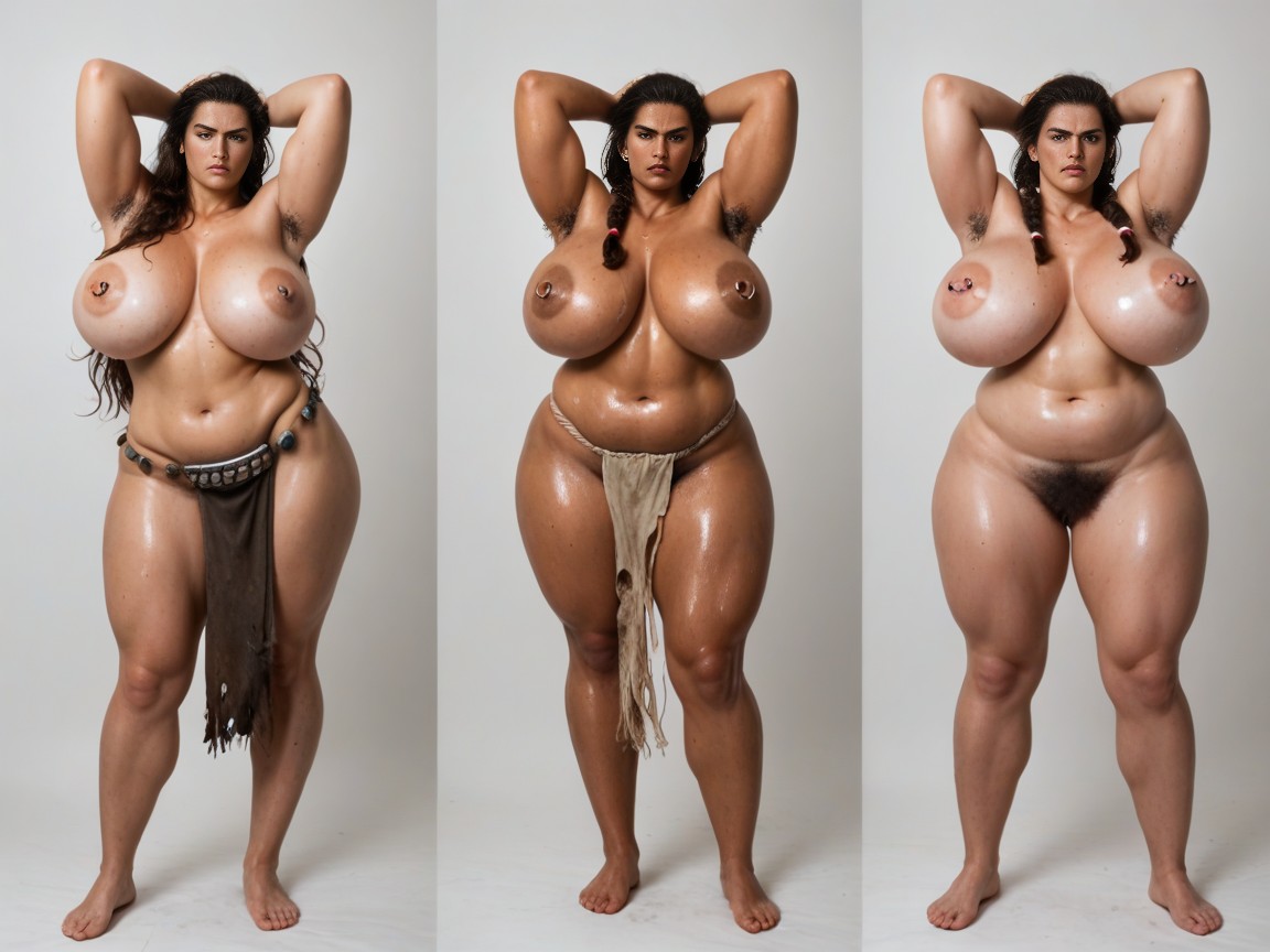 Enraged Cavewoman Screaming With Anger And Hatred At Viewer, Attack Pose, Messy Hair AI Porn