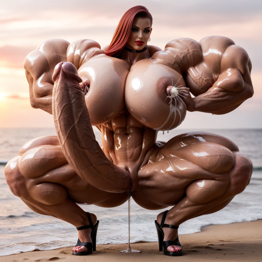 Ultra Saggy Full Heavy Fake Tits, Well Massive Pump Up Gigantic Enormous Saggy Perfect Round Tits Vixen, Sexy Sultry Feminine Face AI Porn