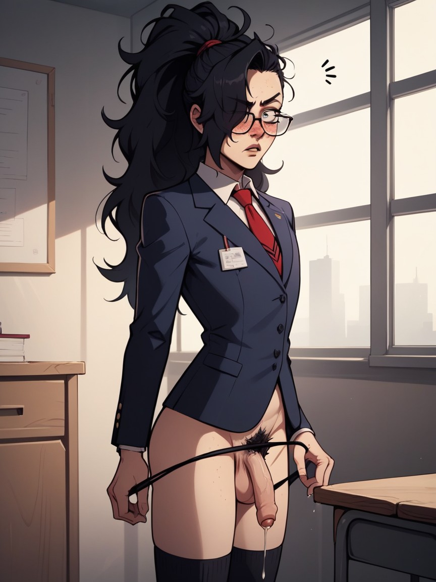 Thigh High Socks, Blazer, Ponytail Shemale AI Porn