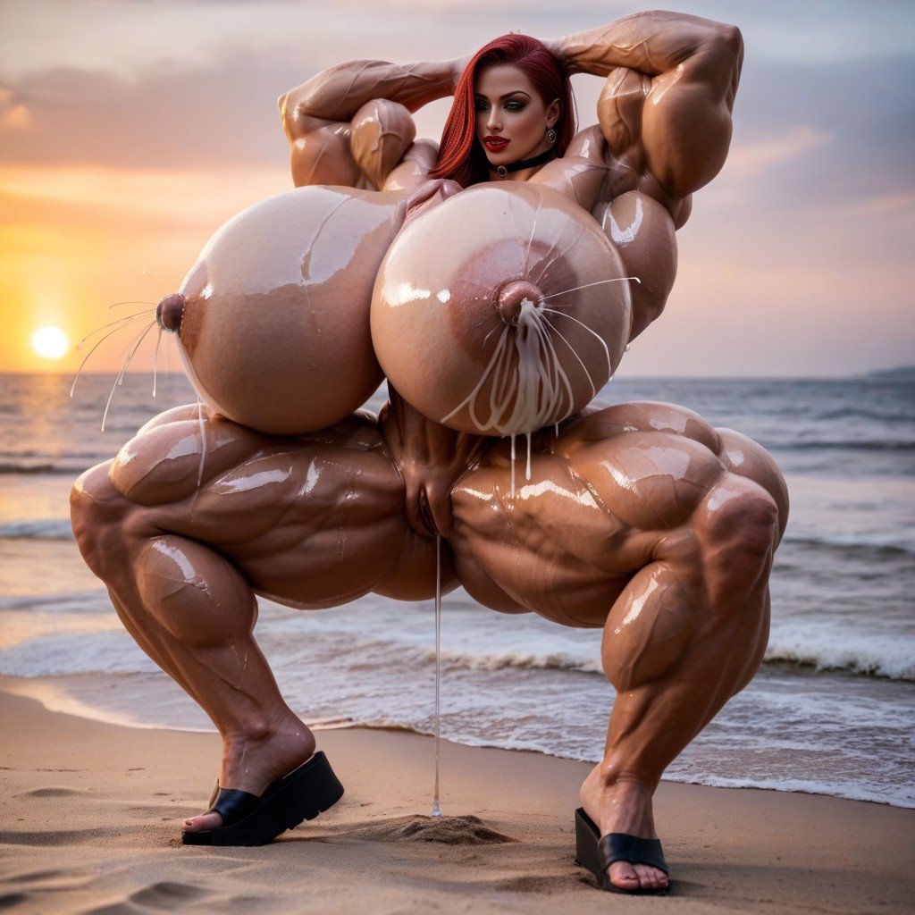 Plump Full Hyper Tits, Cum, On Beach Furry AI Porn