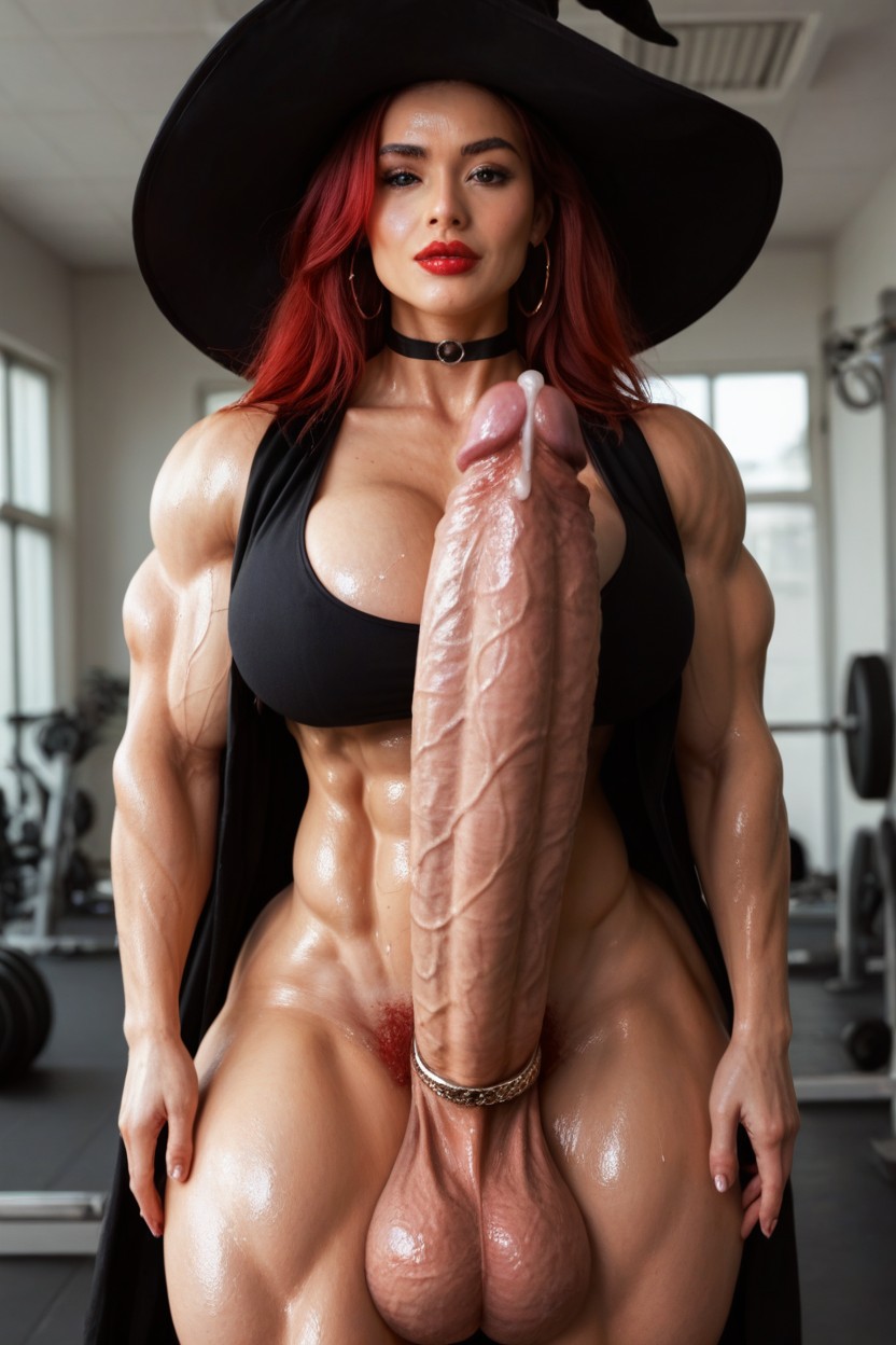 Sweaty, Bodybuilder, Green Eyes Shemale AI Porn