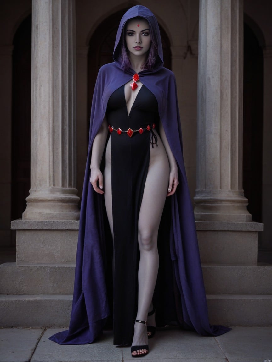 Raven, Grey Skin, Purple Hooded CapePorno IA de transexuales