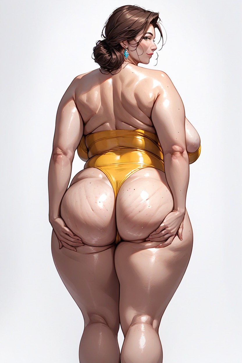 Rounded Ass, Mature Female, White Background AI Porn