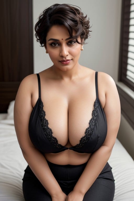 Deep Cleavage Through Low Neck Unbuttoned Blouse, Indian, Indian Milf In Late S Asian AI Porn