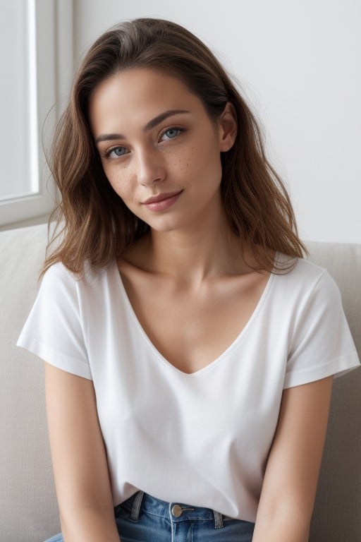 Clear Background, White Cotton T Shirt, Natural Blonde Hair Past Shoulders AI Porn