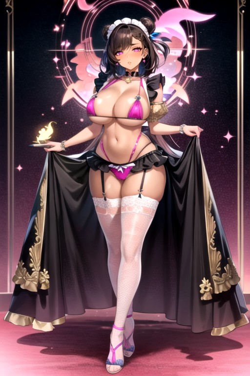 Hair Bun, Pink Maid Bikini, Glowing Tattoo Hentai AI Porn