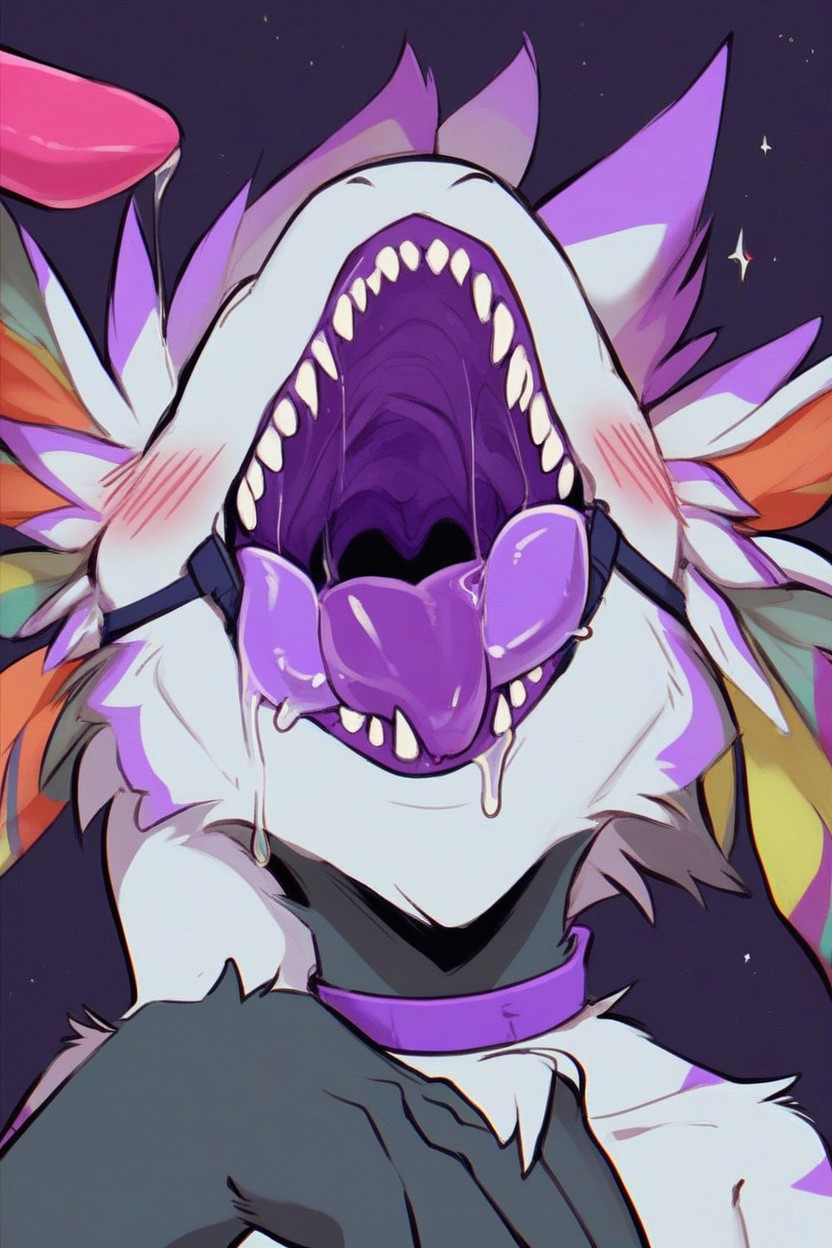 Purple Eyes, Naked, White Body Furry AI Porn