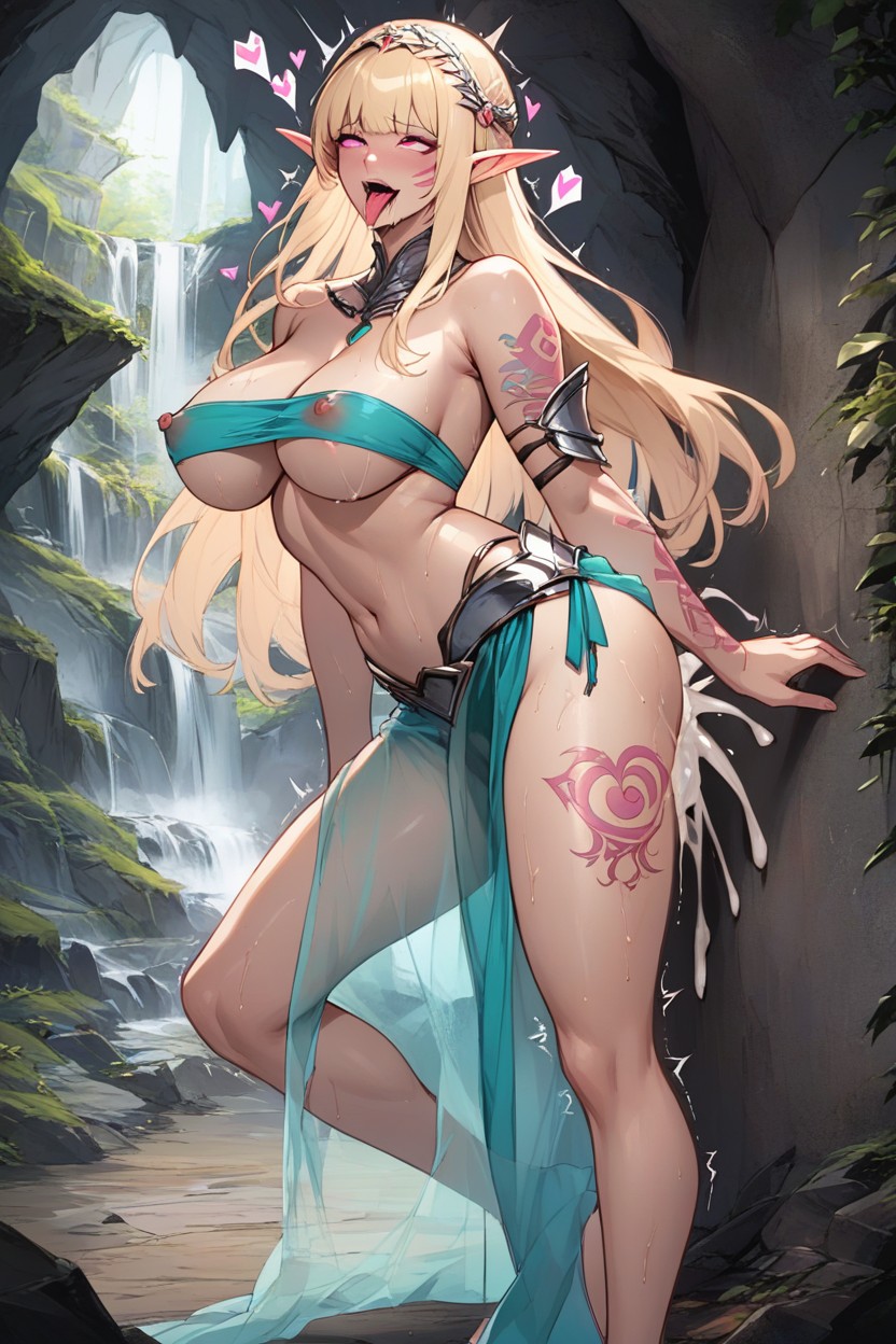 Blonde Hair, In A Wet Dark Cave, Love Hearts AI Porn