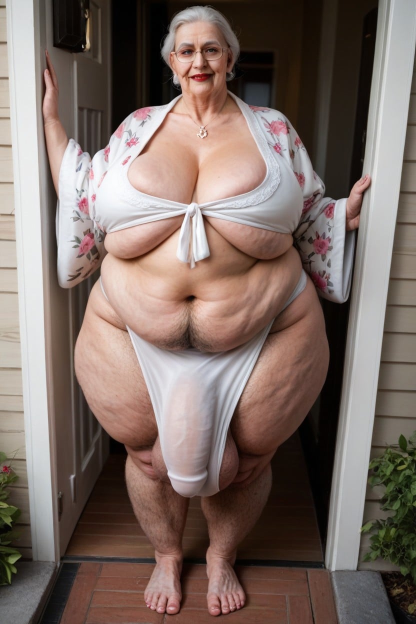 Huge Belly, Satan Floral Robe, Top Down Shemale AI Porn