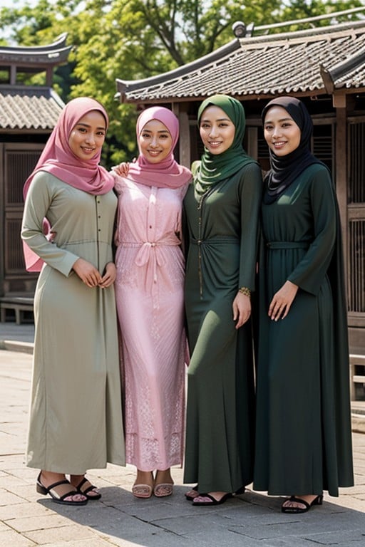 Woman In Green Khimar, Black Maxi Dress, 웨이스트 샷AI 포르노