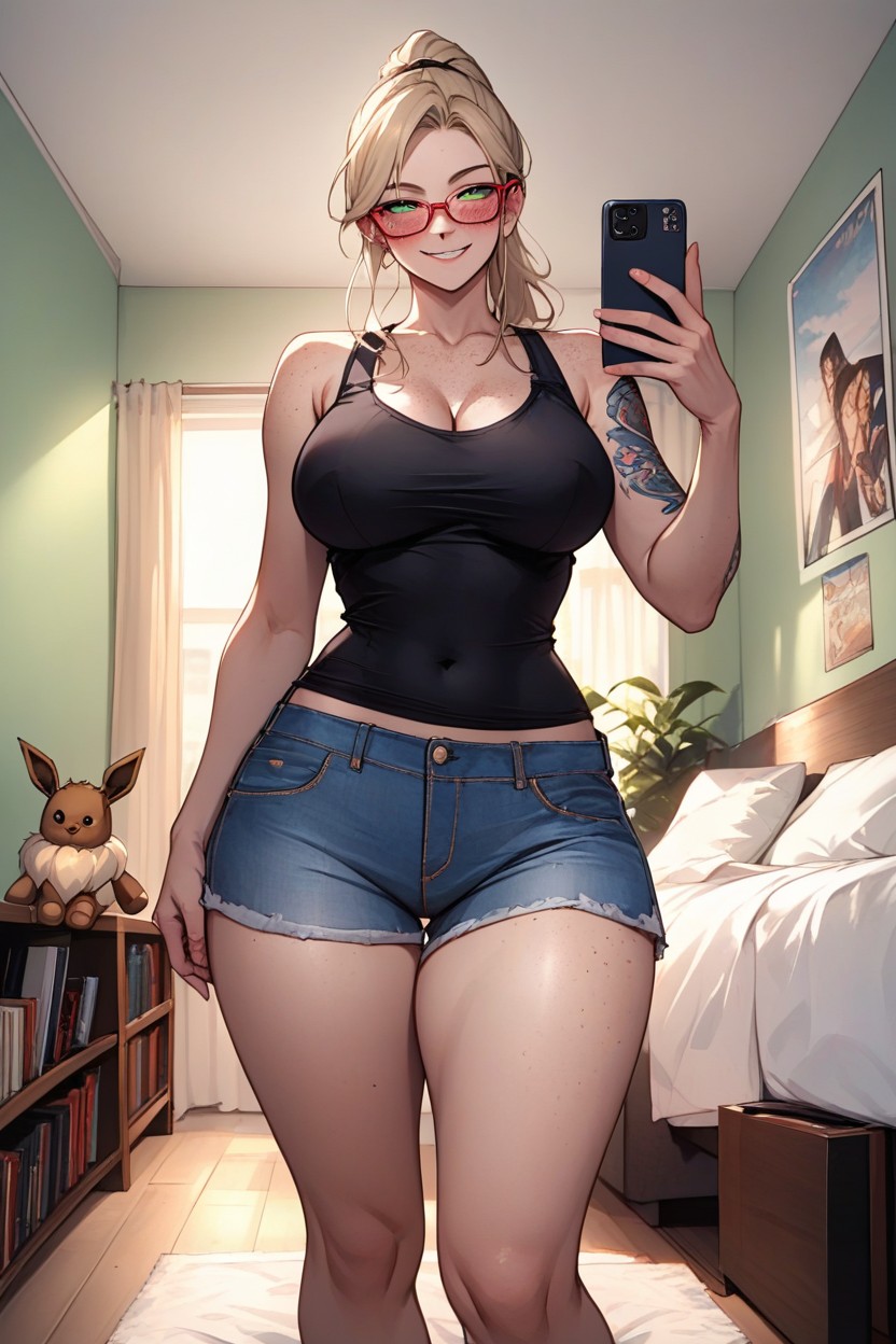 Holding An Eevee Plushie, Green Eyes, Hard Shadow Hentai AI Porn