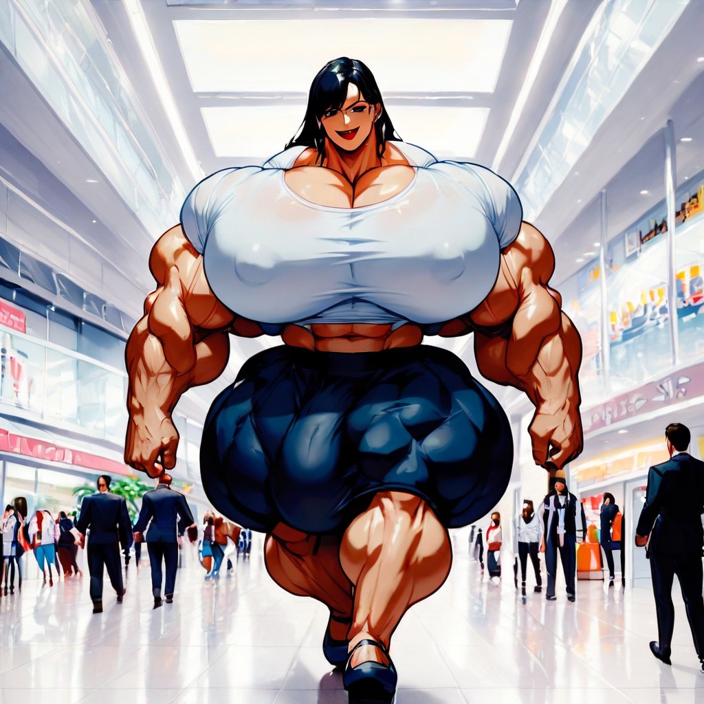 Shirt, Mall, Hyper Massive Muscles Shemale AI Porn